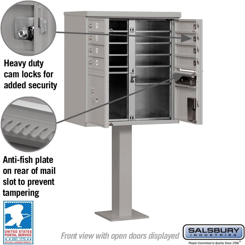 Salsbury Industries 3308GRY-U 8 A Size Doors,Type I Cluster Box Unit, Gray, for use with The USPS Lock