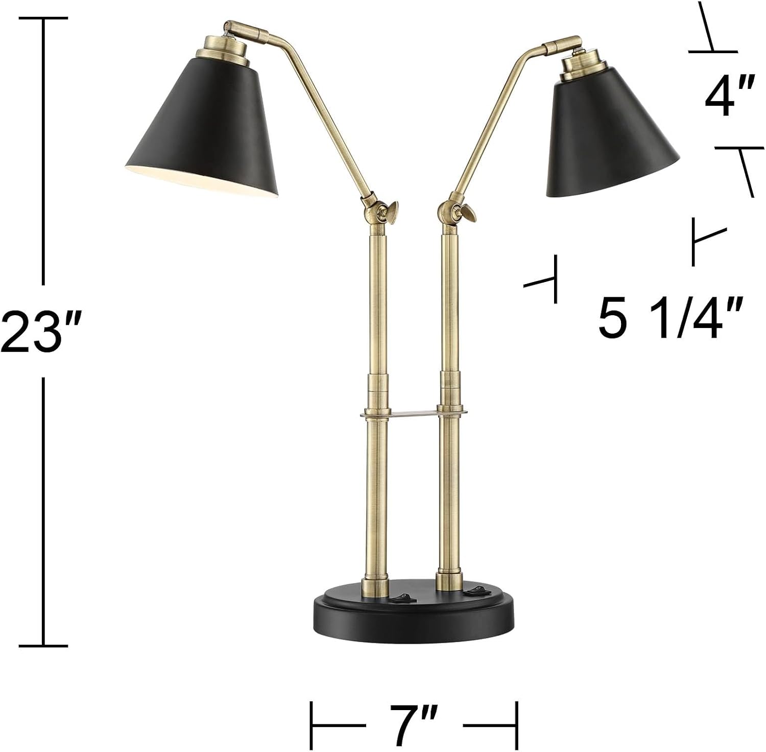 Possini Euro Design Sentry 23' High Mid Century Modern Desk Lamp with USB Charging Ports A+C Black Brass Gold Metal LED Adjustable Cone Shade for Living Room Bedroom House Bedside Nightstand Office