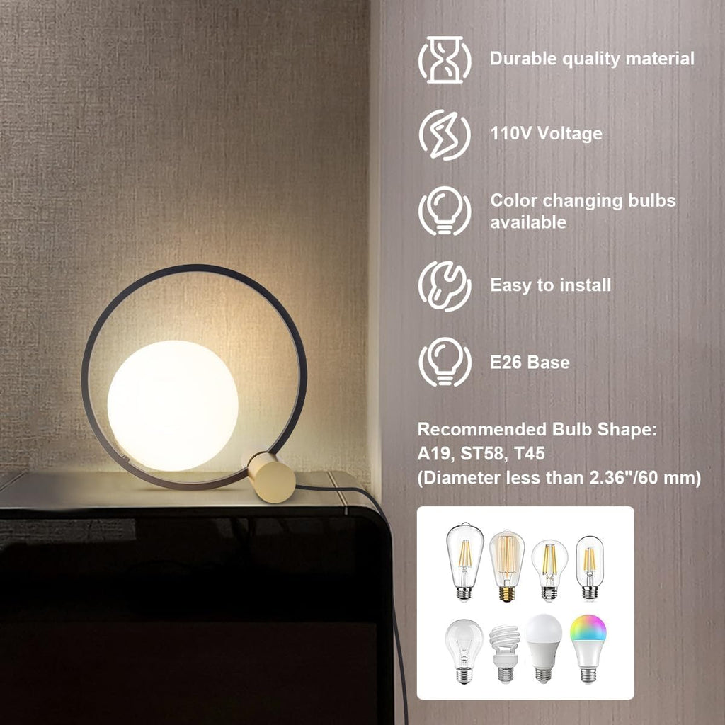 Glass Globe Table Lamps Set of 2-Black and Gold Nightstand Lamps Milk Glass Desk Lamp Midcentury Modern Bedside Table lamp Small Lamps for Bedroom Nightstand Living Room End Tables
