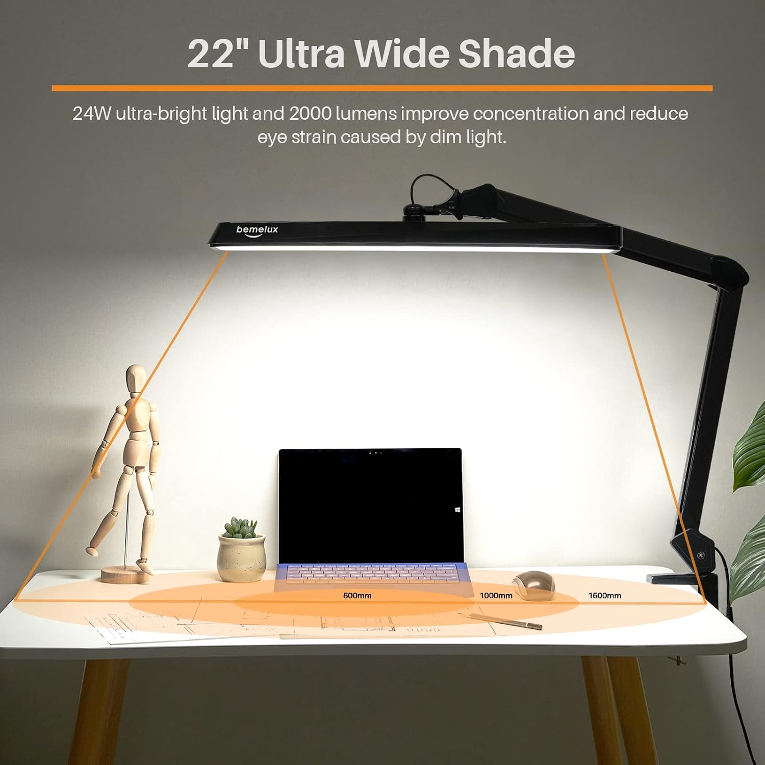 LED Architect Desk Lamp with Clamp, Metal Swing Arm 2000 Lumens Dimming Office Table Lamp for Task Work Drafting Reading Desktop, 234 LEDs,24W,5 Color Temperatures Workbench Lamp(Black, 24CCT)