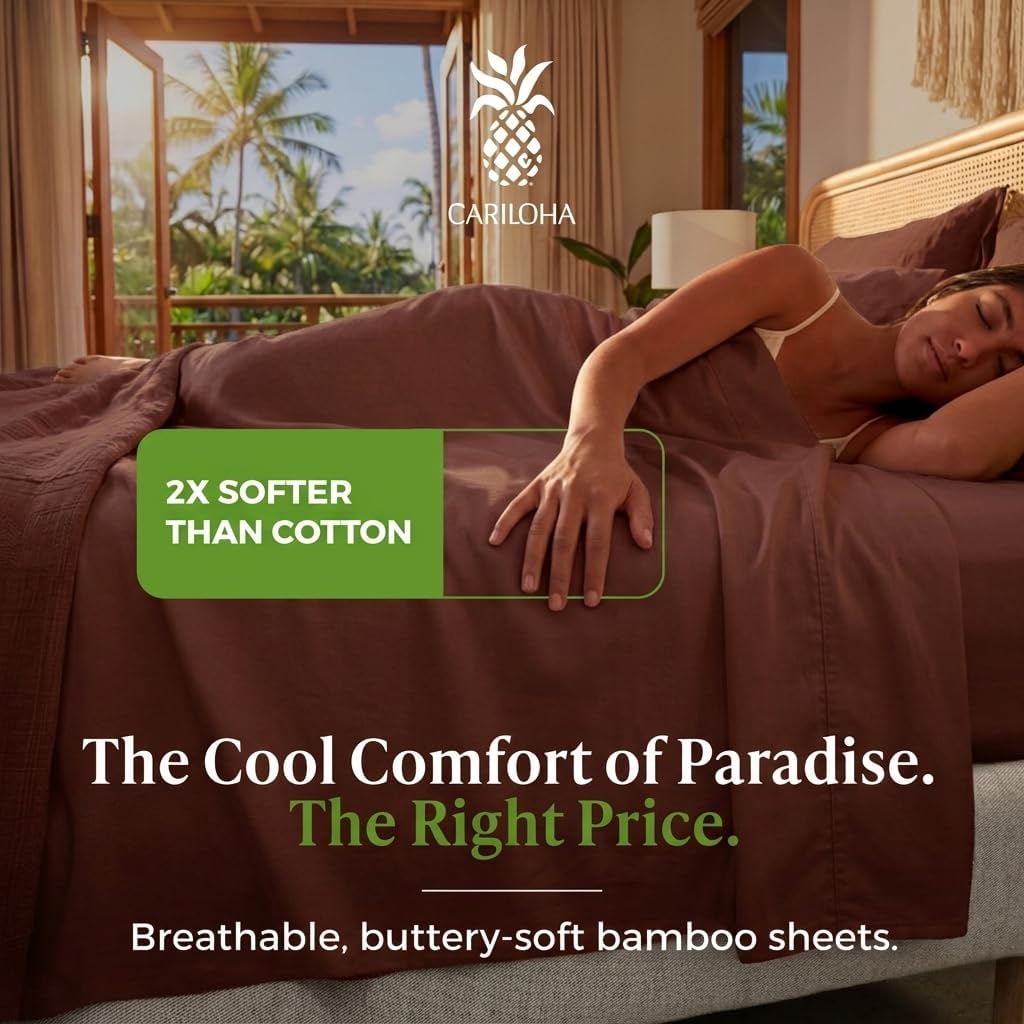 Cariloha Aloha Soft 100% Organic Bamboo Viscose Sheets – 4-Piece King Sheet Set – 16 in Deep Pockets – Buttery Soft, Hypoallergenic, Cooling Sheets – Oeko-TEX Standard 100 – Maroon Sunset