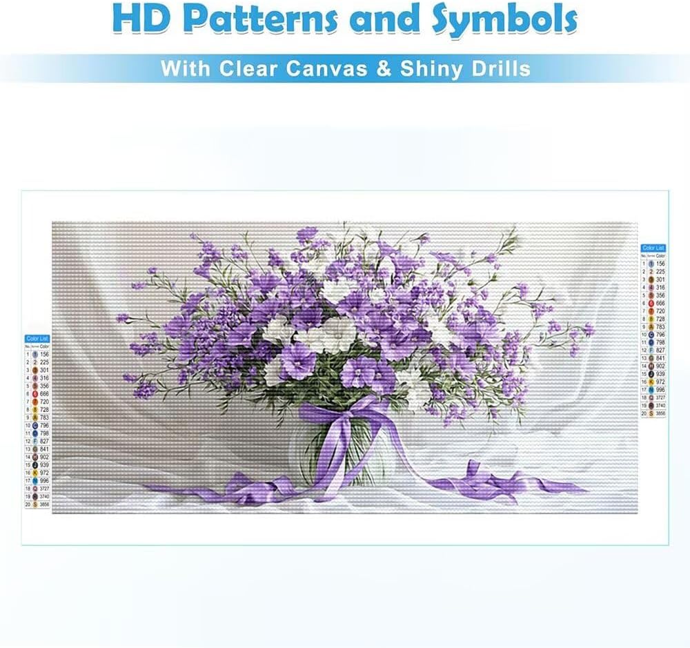 Purple Flowers Diamond Art Kits for Adults, Large 5D Diamond Painting Kits for Adults Beginners, DIY Full Drill Gem Arts and Crafts for Kids, Paint by Numbers Art, Home Decor 36x72 inch C-874