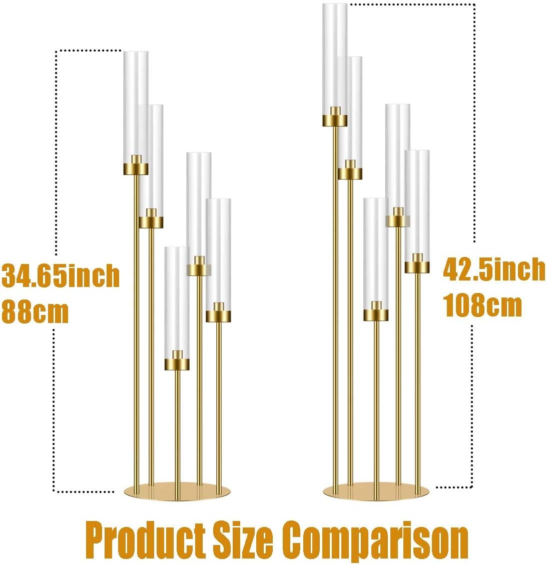 35in 8 Set Gold Candelabra Candle Centerpieces for Tables Candlesticks Holder Wedding Centerpieces Table Decorations Acrylic lampshade Fit 0.9' LED Candle