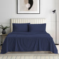 1000 Series- Extra Long Staple 100% Egyptian Cotton Sheet Set,Sateen Weave, Hotel Quality Soft Luxury Bedding, Queen Size 4 Piece Sheet Set Fit 15' Inch to 18' Deep Stripe Navy Blue