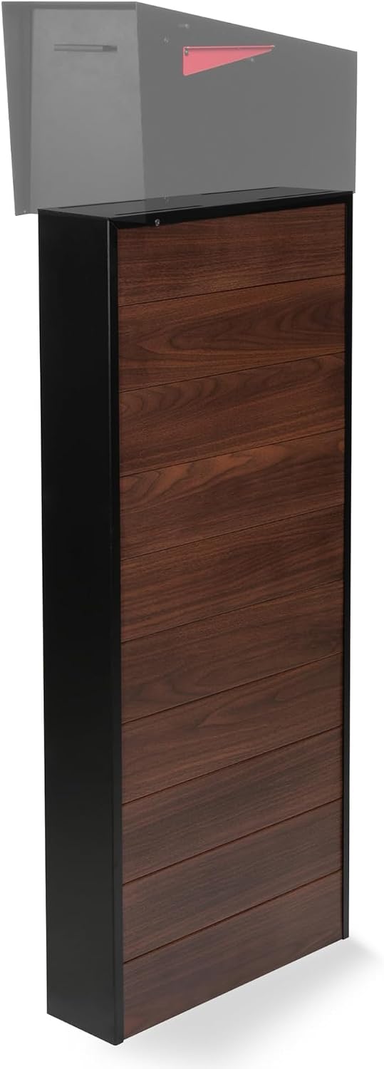 Ilyapa Modern Mailbox Post for Outside, 41x18x5 inch Wood Look Metal Mail Box Posts for Decorative Residential Mailboxes, Includes Adjustable Universal Mounting Plate
