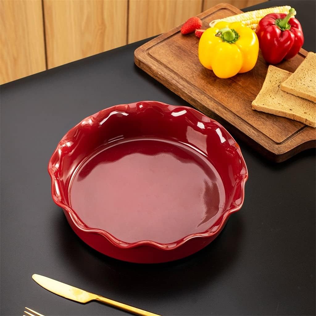 Glaze Pie Dish No- Stick Stoneware Quiche Pan Baking Dish Plate with Crinkle Rim 10. 5 Inches Round Tart Pie Tin