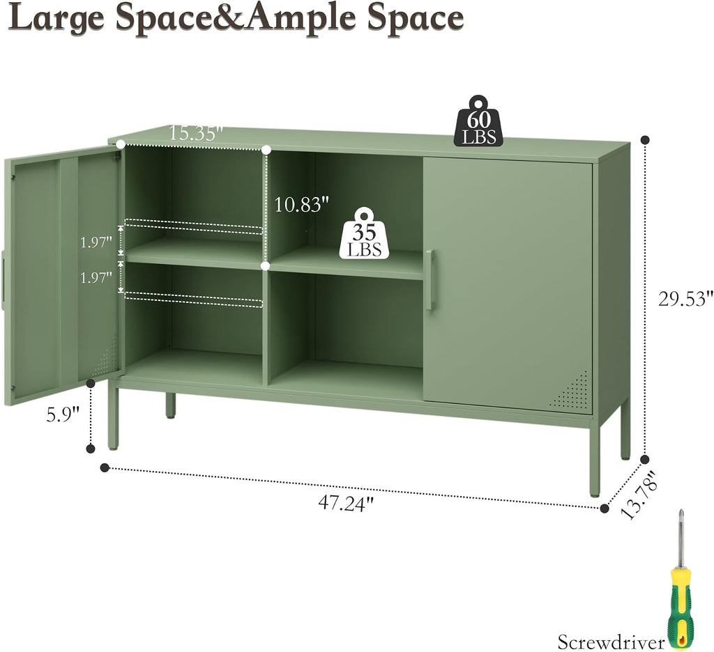 Steehoom Metal Cabinet, High Capacity Green Buffet Cabinet Coffee Bar Sideboard with Adjustable Shelf, Pantry Drink Locker for Living Room, Kitchen, Bedroom, Dining Room, Entryway (Green, H29.53'')