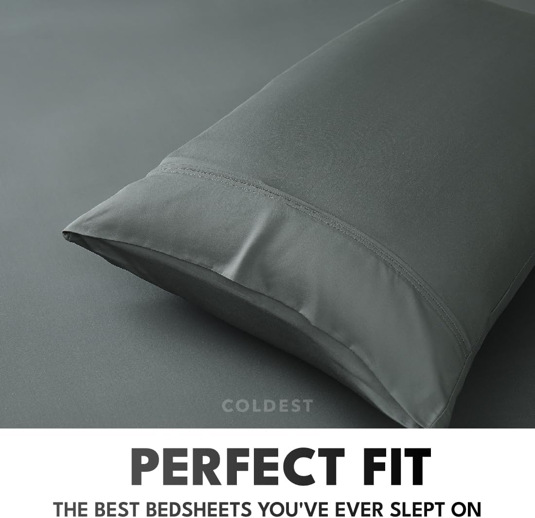 Coldest 100% Organic Viscose Derived from Bamboo Sheets, Luxury Ultra Soft & Cooling, Deep Pocket, Double Stitching - Ideal for Hot Sleepers - Queen Size 5 Pieces Set