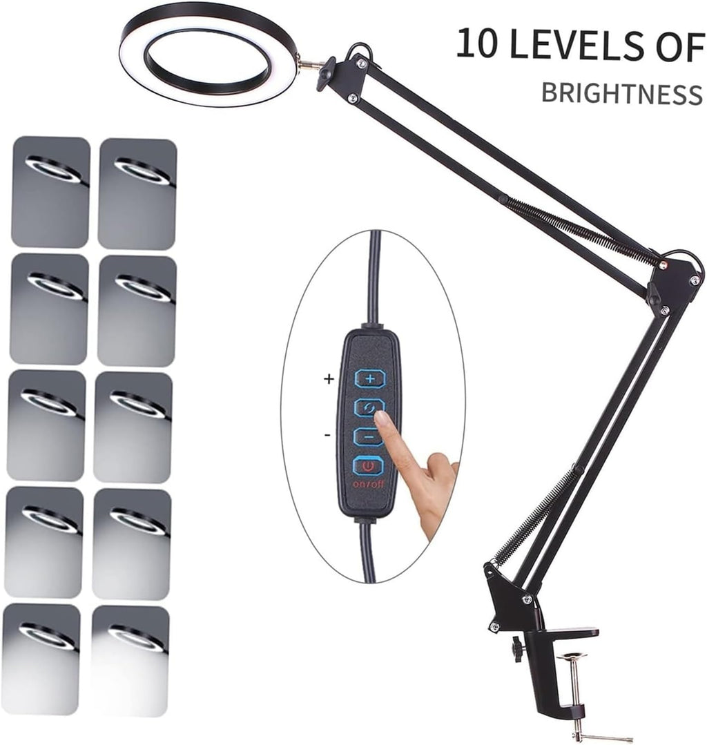 Jewelry Magnifying Glass Jewelry Magnifying Glass, 5X Lamp with Clamp Desk Swivel Arm Adjustable USB-Powered 3 Modes Dimmable for Work