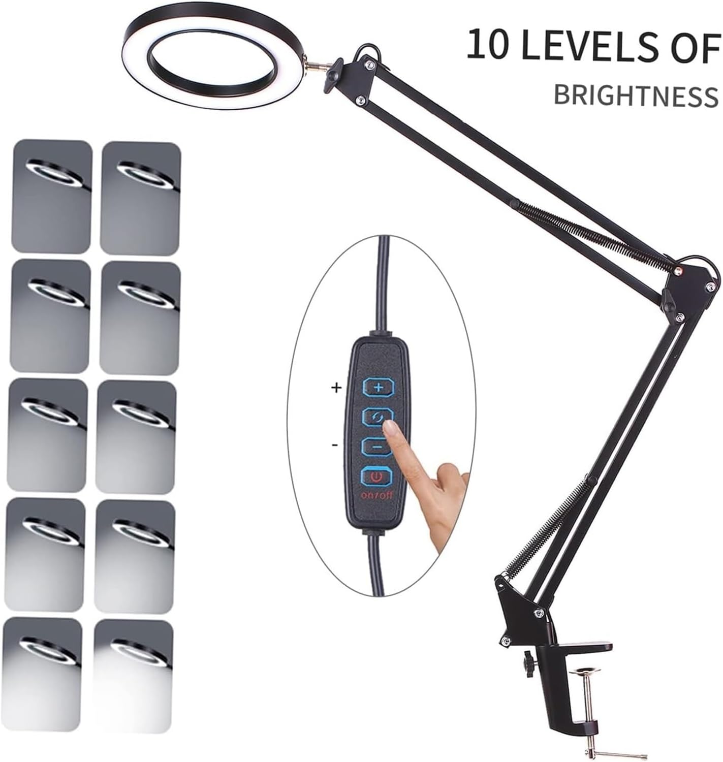 Jewelry Magnifying Glass Jewelry Magnifying Glass, 5X Lamp with Clamp Desk Swivel Arm Adjustable USB-Powered 3 Modes Dimmable for Work