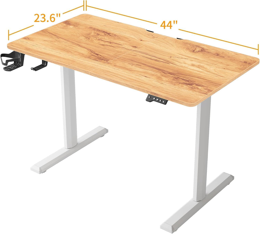 FEZIBO Height Adjustable Electric Standing Desk, 44 x 24 Inches Stand up Table, Sit Stand Home Office Desk with Splice Board, Light Rustic Brown