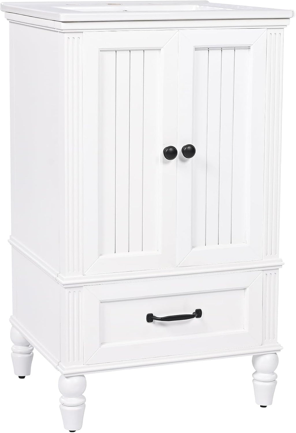 Flieks 20' Bathroom Vanity with Sink, Bathroom Cabinet with Two Doors, Magnetic Door Stopper and Adiustable Foot Pads, A Drawer, White