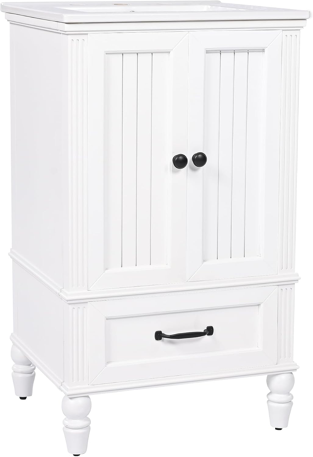 Flieks 20' Bathroom Vanity with Sink, Bathroom Cabinet with Two Doors, Magnetic Door Stopper and Adiustable Foot Pads, A Drawer, White