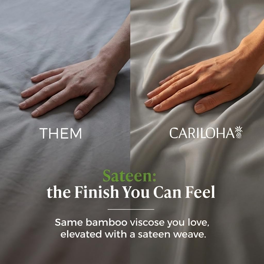 Cariloha Resort 4-Piece Sateen Sheet Set | Harbor Gray | Queen | Viscose Material | Allergy Resistant, Naturally Thermal-Regulating, Extra Soft Cooling Sheets for Hot Sleepers