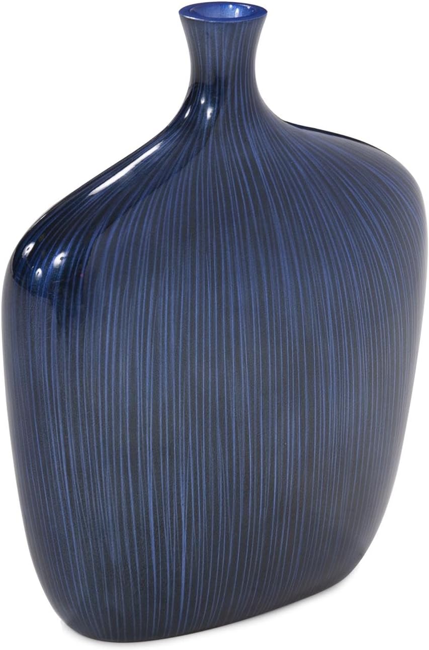 Howard Elliott Collection Sleek Cobalt Blue Wooden Vase with Brushed Black Accents, Large Decorative Accent Vase for Table Centerpiece, Flowers, Console Table and Living Room Decor