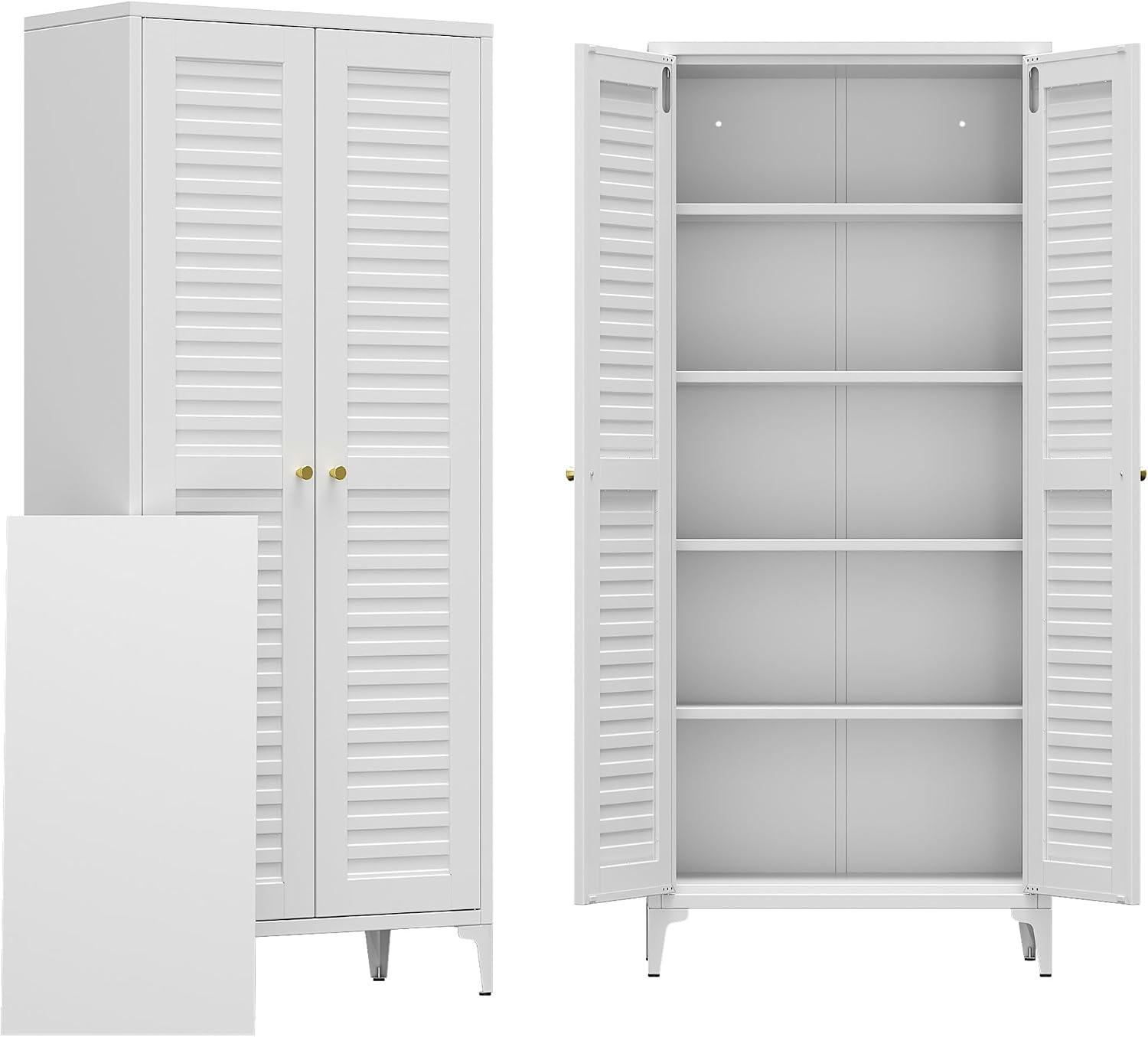 Metal Storage Cabinet with 2 Doors and 4 Adjustable Shelves, Metal Pantry Cabinet for Kitchen Living Room, Required Assembly, White,13.78' D x 27.56' W x 63.58' H