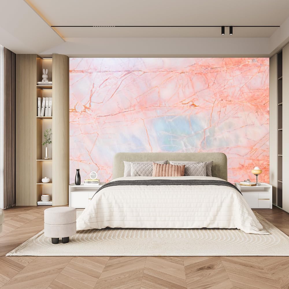 ELGADO Marble Pink Stickers Wall Mural, Classic Texture Removable Wall Mural Self-Adhesive Wallpaper 3D Mural,for Children's Room Dining Bedroom Living Wall Decoration,99' W x66 H