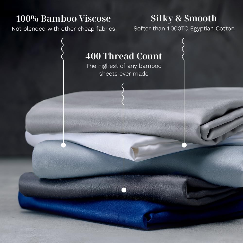 LUXOME Luxury Sheet Set | 100% Viscose from Bamboo | Queen Size - Ocean | Deep Pockets | 4-Piece Set (Fitted, Flat, 2 Pillowcases)