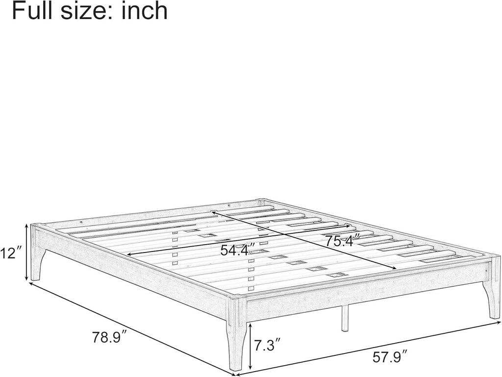 Merax Full Size Bamboo Platform Bed, Mid-Century Modern Bed Frame with Wood Slat Support, No Box Spring Needed, Easy Tool-Free Assembly, Natural
