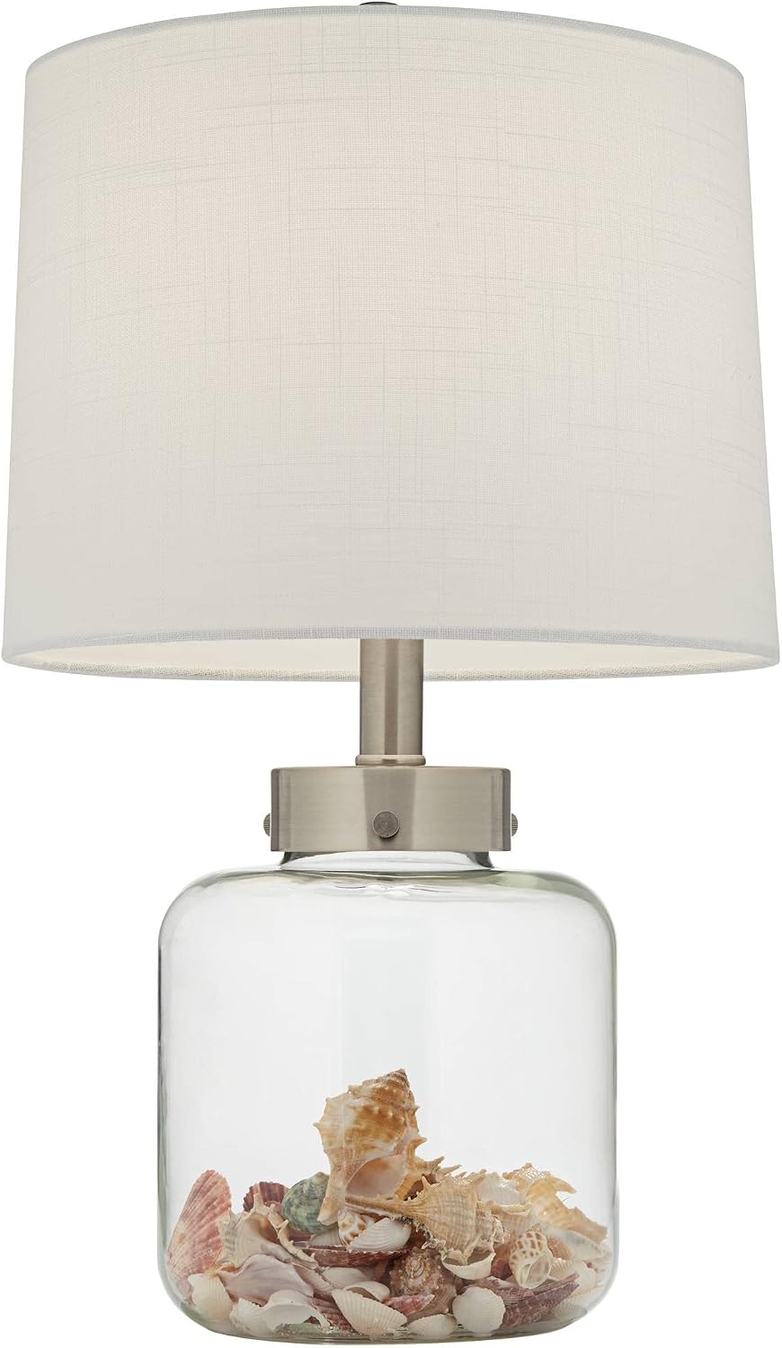 360 Lighting Country Coastal Small Accent Table Lamps 20.5' High Set of 2 Clear Glass Fillable Shells White Drum Shade Decor for Living Room Bedroom Beach House Bedside Nightstand Home