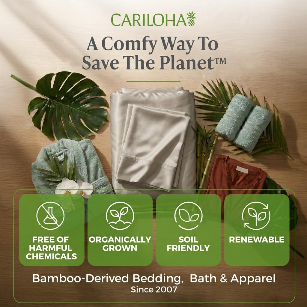 Cariloha Resort 4-Piece Sateen Sheet Set | Harbor Gray | Queen | Viscose Material | Allergy Resistant, Naturally Thermal-Regulating, Extra Soft Cooling Sheets for Hot Sleepers