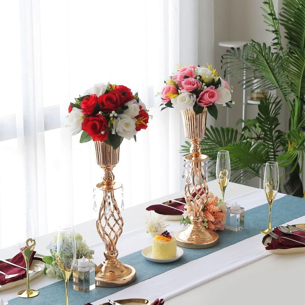 Pack of 10 Wedding Crystal Flower Vases: Elegant Floral Vases for Reception Centerpieces Parties Events, 20.2 inches Versatile Flower Arrangement & Candle Holder Stands