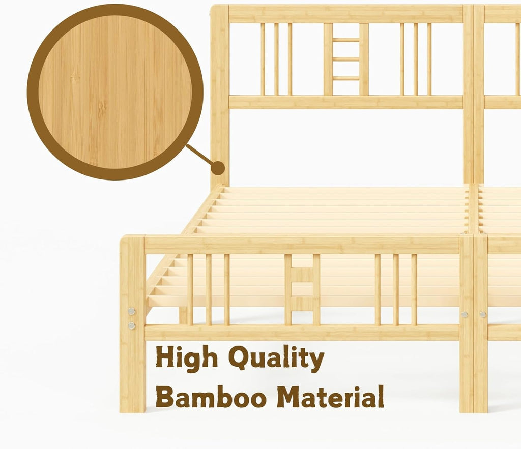10 Inch High Bamboo King Bed Frame with Headboard and Footboard, Wood Bed Frame King Metal Slat Support Heavy Duty, No Box Spring Needed, Easy Assembly, Noise Free, Reinforced