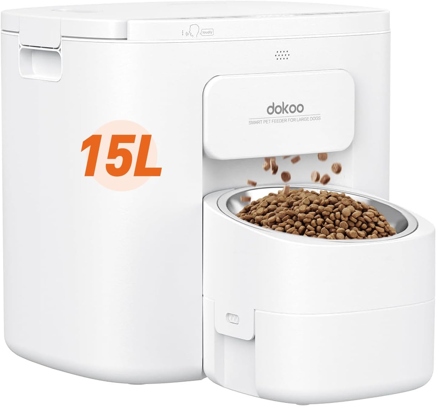 Automatic Dog Feeder for Large Breed, 15L/ 63Cups Vacuum-Sealed Airtight 100% Fresh Timed Home Auto Pet Feeder, Anti-Clog Pet Food Dispenser, 2-22mm Kibble, Voice Record, Dual Power, Stainless Steel