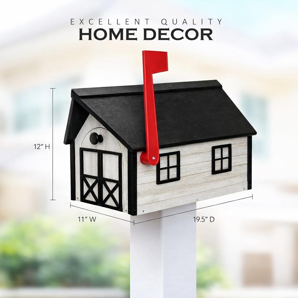 Peaceful Classics Poly Mailbox- Durable, Weather-Resistant Amish Craftsman Mailboxes for Outside Uses Like Front Yard and Road Side- Long-Lasting, Decorative, Modern Mailbox (Birch with Black Trim).