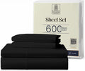 Kotton Culture Bed Sheets 4 Piece 100% Egyptian Cotton 600 Thread Count Soft Crisp Cooling Cotton Luxury Hotel Sheets Thick with 16' Inch Deep Pocket Snug Fit Smooth Sateen Weave (Black,Alaskan King)