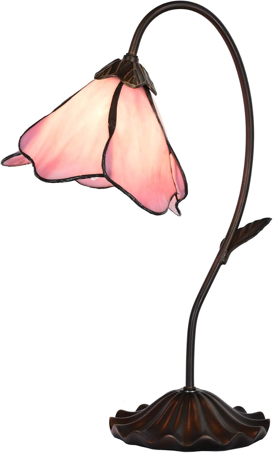 Bieye L10810 Flower Tiffany Style Stained Glass Table Lamp with 8-inch Wide Bent Glass Lampshade Lily Pad Base (1-Light, Pink)