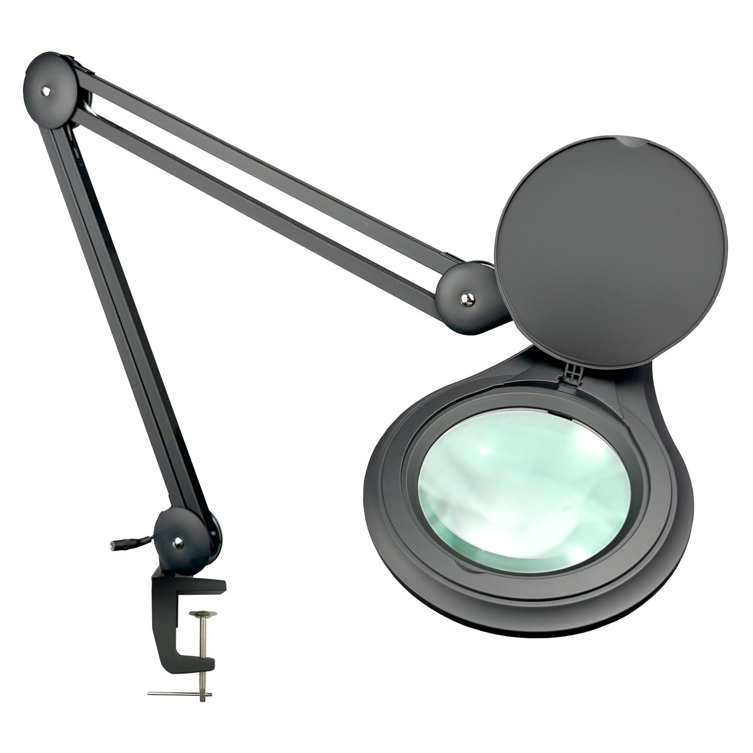 ESD Safe (Glass Lens) Professional LED Magnifying Lamp with Clamp (8 Diopter, 3X) Work Light, 4 Brightness Levels, Daylight Bright, 1200 Lumens, 5600K-6000K, Matte Black, BoliOptics MG16303322