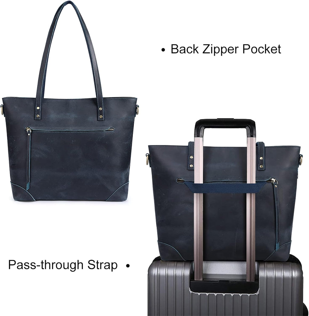 S-ZONE Vintage Genuine Leather Shoulder Bag Work Totes for Women Purse Handbag with Back Zipper Pocket Large