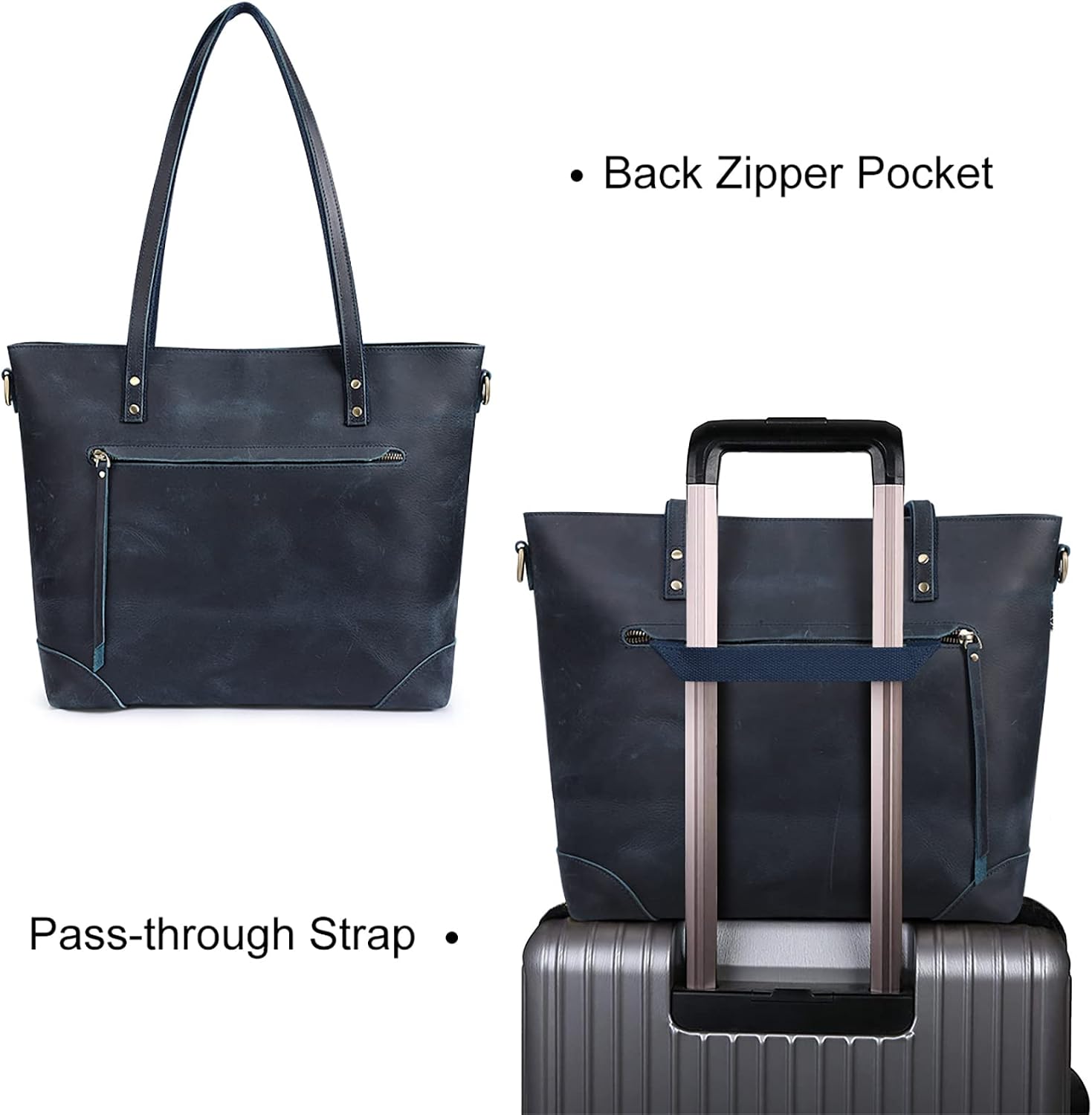 S-ZONE Vintage Genuine Leather Shoulder Bag Work Totes for Women Purse Handbag with Back Zipper Pocket Large