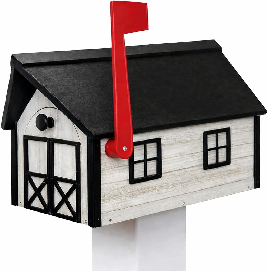 Peaceful Classics Poly Mailbox- Durable, Weather-Resistant Amish Craftsman Mailboxes for Outside Uses Like Front Yard and Road Side- Long-Lasting, Decorative, Modern Mailbox (Birch with Black Trim).