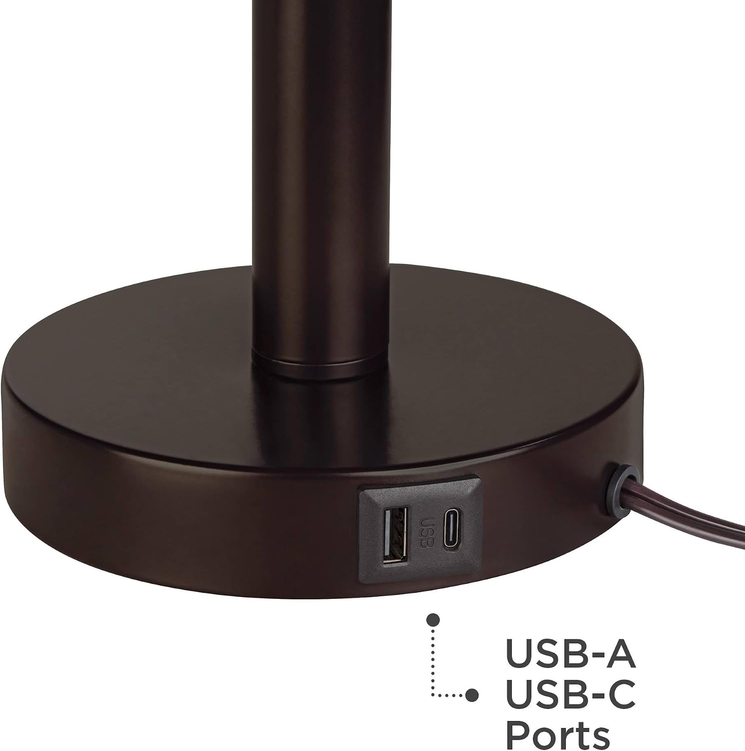 Franklin Iron Works Bernie Modern Industrial Table Lamps Set of 2 with Round Risers USB Ports 26' High Bronze Metal Tan Drum Shade for Bedroom Living Room House Home Desk Bedside Nightstand Office