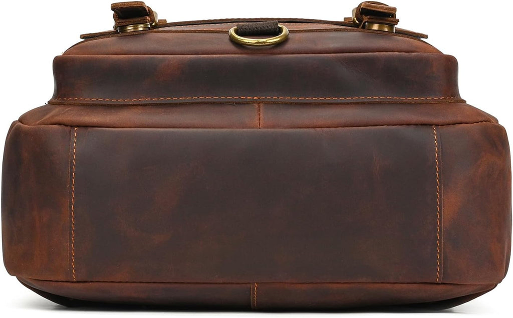 Vintage Full Grain Leather Backpack for Men, 16' Laptop Rucksack For Men Hiking Trave Work Business Bag, 1829 Brown