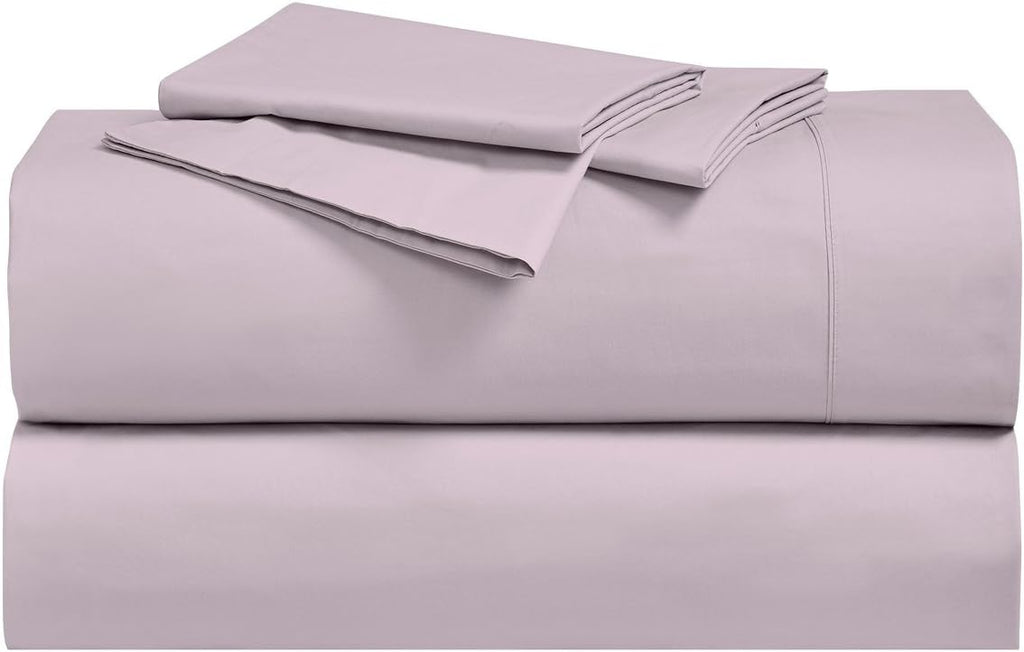 Solid 300-Thread-Count, 100-Percent Cotton Percale, Breathable Crispy Split-California-King Sheets Set for Adjustable Beds, Lilac