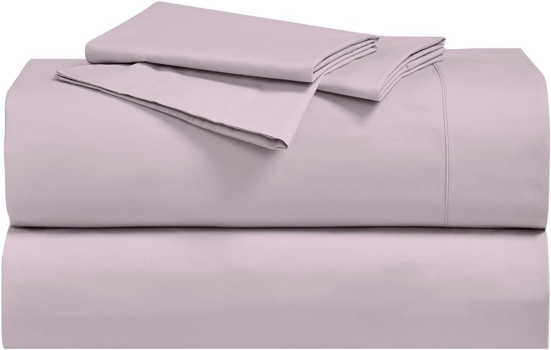 Solid 300-Thread-Count, 100-Percent Cotton Percale, Breathable Crispy Split-California-King Sheets Set for Adjustable Beds, Lilac