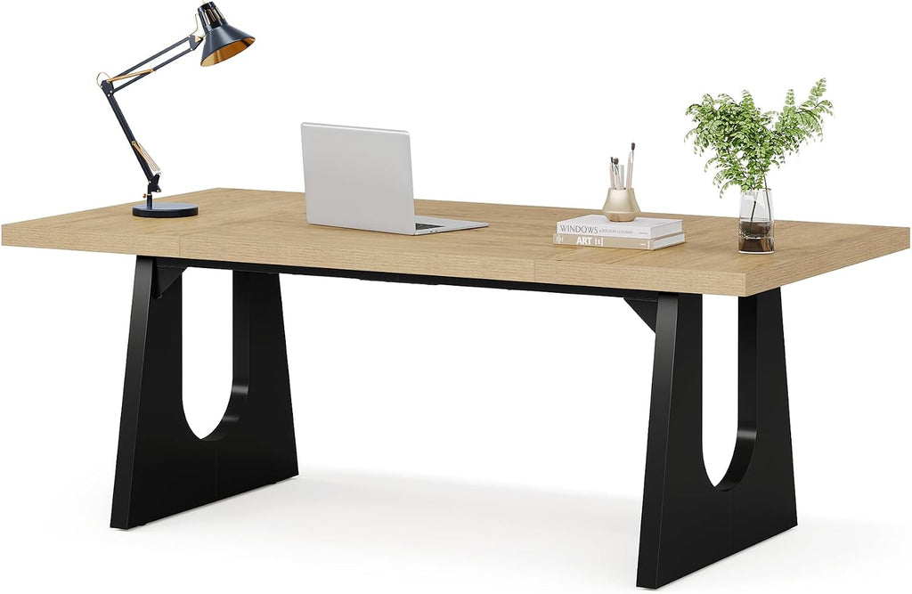 Tribesigns 70.86-Inch Executive Desk, Large Computer Office Desk with Double Wood Pedestal, Modern Simple Style Rectangle Writing Table for Home Office