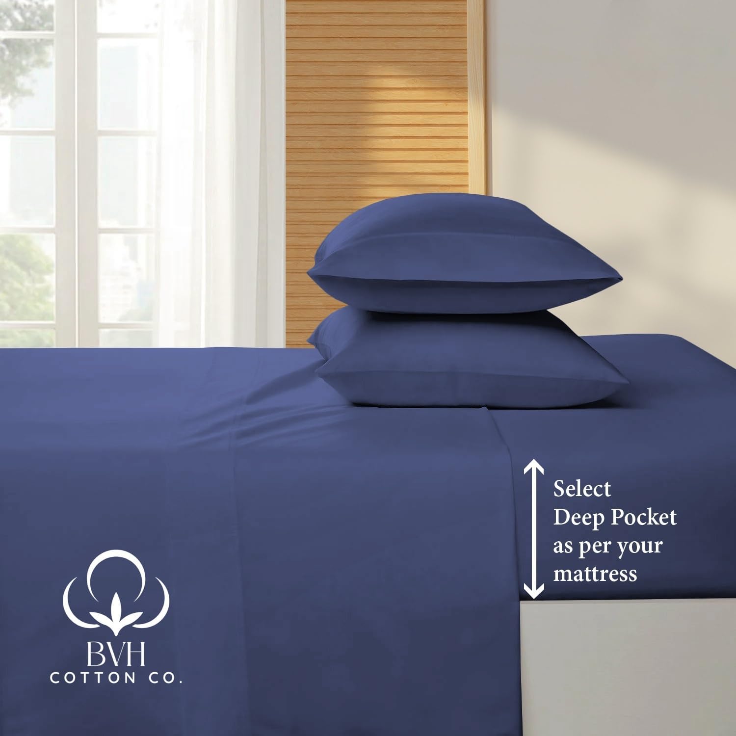 Egyptian Cotton Queen Size Sheet Set, 4Pc Bed Set, Soft & Breathable Percale Weave, Fits 10-12' Deep Pocket, Hotel-Quality 1000 Series Bed Sheets (Solid, Medium Blue)