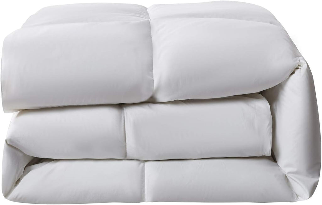 Serta Down Fiber Comforter King Size-All Season Duvet Insert, Luxury Fluffy Bed Comforter 100% Cotton 300 Thread Count Shell, Down Feather Fiber 500 Fill Power with Corner Taps, White 106x90inch