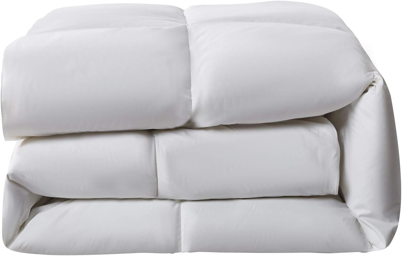 Serta Down Fiber Comforter King Size-All Season Duvet Insert, Luxury Fluffy Bed Comforter 100% Cotton 300 Thread Count Shell, Down Feather Fiber 500 Fill Power with Corner Taps, White 106x90inch