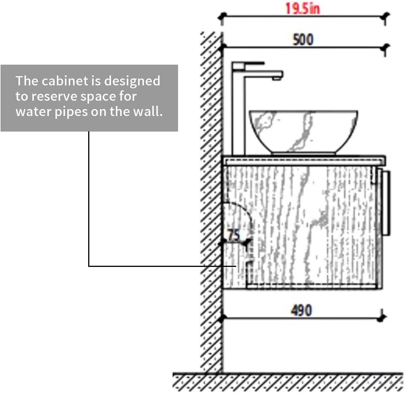 30' Floating Bathroom Vanity with Sink Combo, Modern Vanity with Vessel Sink, Wall-Mounted Plywood Bathroom Vanity Cabinet with Doors, Black Countertop and Round Basin,Brown Oak