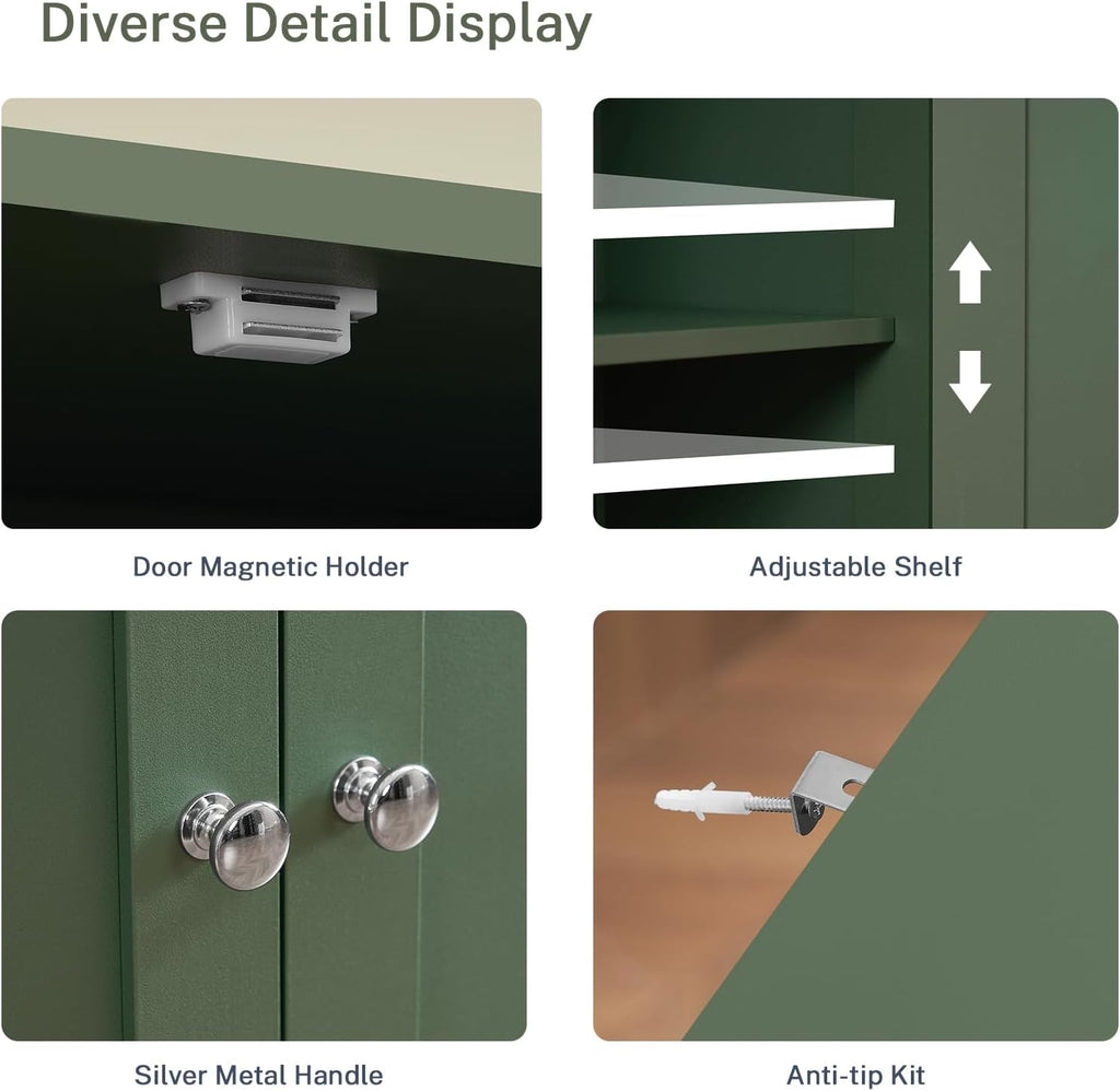 Iwell 58' H Tall Bathroom Storage Cabinet with 2 Drawers & 2 Adjustable Shelves, Bathroom Cabinet with 4 Doors, Tall Cabinet for Living Room, Dining Room, Entryway, Forest Green