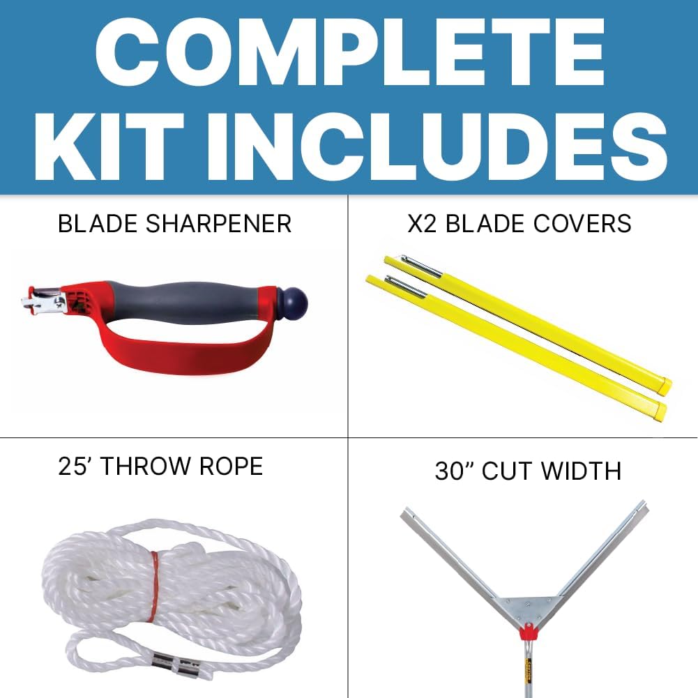 Jenlis Weed Razer Express, Lake Weed Cutter, Compact Aquatic Pond Plant Cutting Tool, Sharp Razor Blades Shear Cattail, Reed, Phragmites Lilly & Chara Algae, 30' Inch Cut Width, 25 Foot Throw Rope