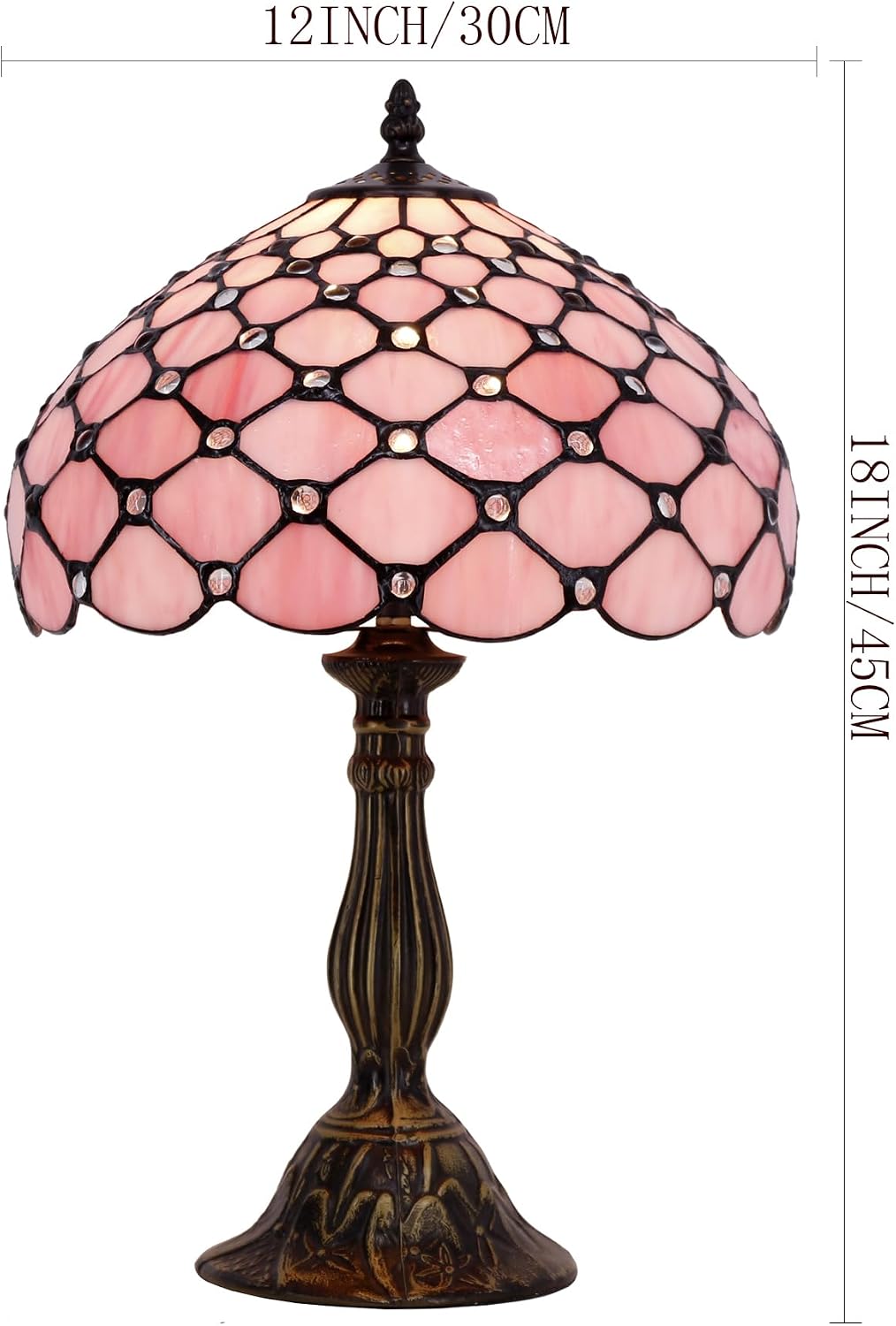 WERFACTORY Tiffany Lamp Pink Stained Glass Bead Table Lamp Desk Bedside Reading Light 12X12X18 Inches Deco Bedroom Living Room Home Office S005 Series
