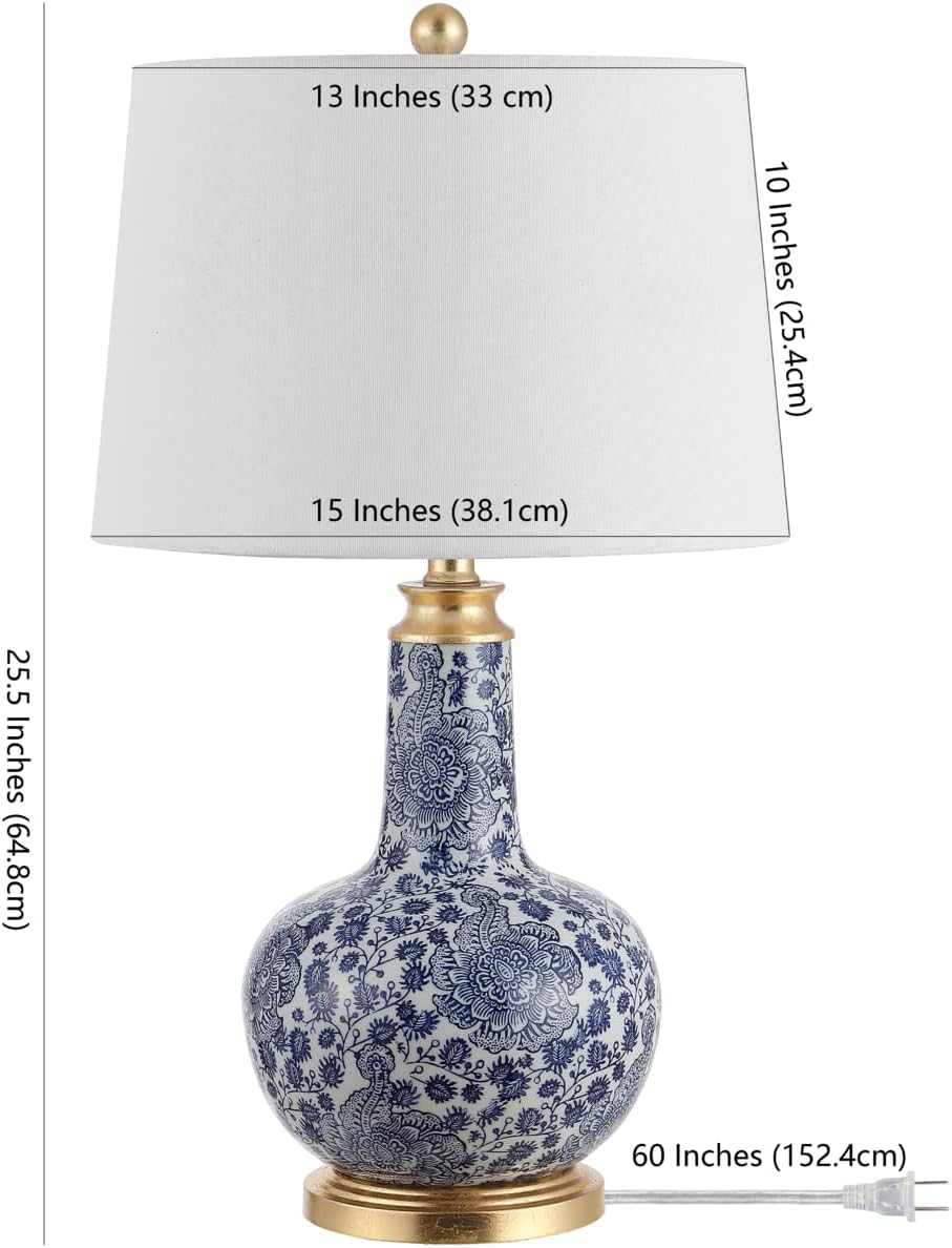 Safavieh Lighting Collection Leia Blue Floral Chinoiserie Ceramic 26-inch Bedroom Living Room Home Office Desk Nightstand Table Lamp (LED Bulb Included)