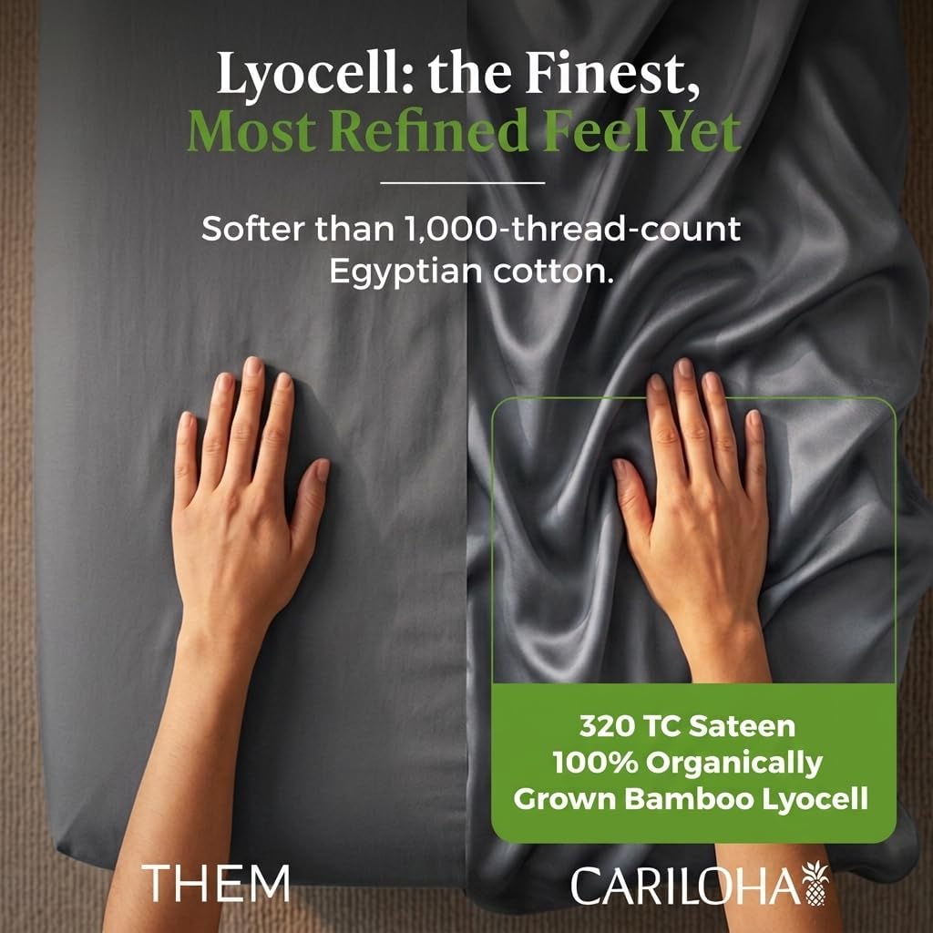 Cariloha Retreat 4-Piece Sateen Sheet Set | Laguna Blue | Queen | Lyocell Material | Breathable, Corner Straps, Extra Soft & Cooling