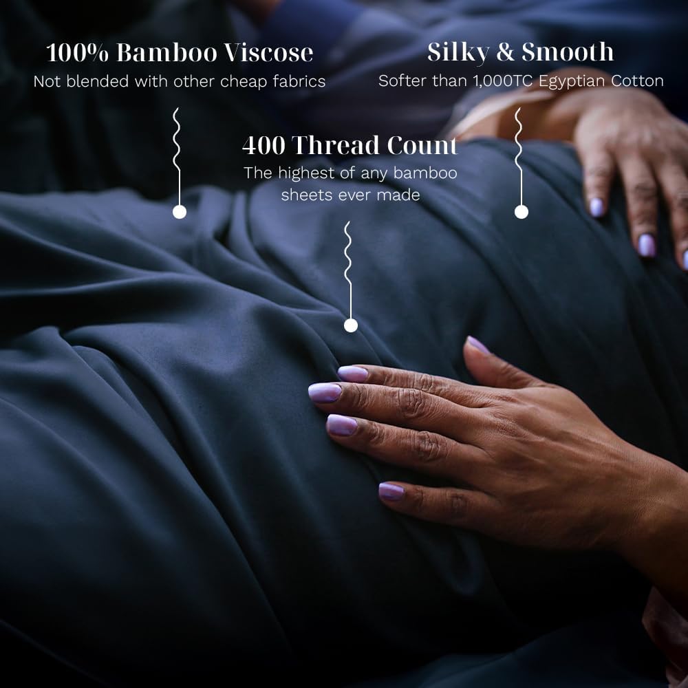 LUXOME Luxury Sheet Set | 100% Rayon (Viscose) from Bamboo | Queen Size - Navy | Deep Pockets | 4-Piece Set (Fitted, Flat, 2 Pillowcases)